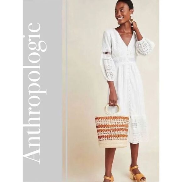 Anthropologie Dresses & Skirts - Anthropologie Ebba White Eyelet Midi Dress Size 0